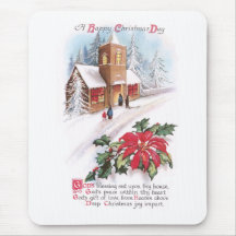 Poinsettia-, Stechpalmen-und Snowy-Kirchen-Vintage Mauspads