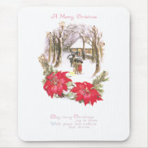 Poinsettias und Woodsy Szenen-Vintages Weihnachten Mauspad