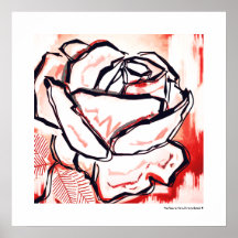 Pop Art Red Rose Decorative Lineart Poster Print