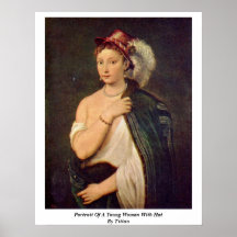 Porträt einer jungen Frau mit Hut durch Titian Posterdrucke