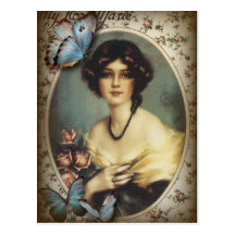 Posh Vintage Schmetterlings-Paris-Dame Fashion Postkarten