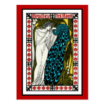 Postkarte: Kunst Nouveau Pfau-Grafik - der Kuss