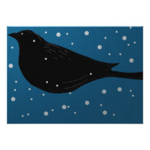 Postkarteneinladung Winter-Vogel-Blau