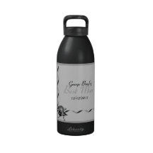 Prachtvolle schwarze u. weiße Bänder u. Blumen Wiederverwendbare Wasserflasche