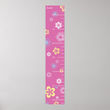 Pretty Flowers on Pink Growth Chart Print