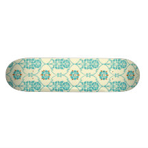 Pretty Teal Sunflower Scroll Pattern Skateboard Deck