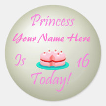 Prinzessin (Ihr Name) ist 16 heute Runde Aufkleber