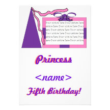 Prinzessin Pink/lila Hut-fünftes Geburtstags-Party Individuelle Ankündigskarten