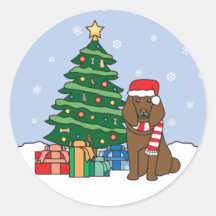 Pudel-und Weihnachtsbaum Runde Aufkleber