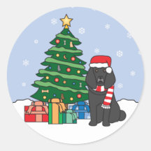 Pudel-und Weihnachtsbaum Runde Sticker