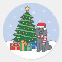 Pudel-und Weihnachtsbaum Runder Sticker