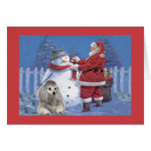 Pudel-Weihnachtskarte Sankt und Schneemann