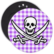 Purple Checkered Gingham Jolly Roger Buttons