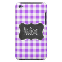 Purple Checkered Gingham; Vintage Chalkboard Barely There iPod Cover