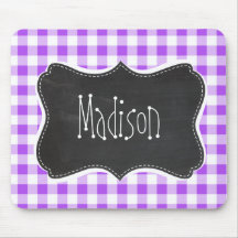 Purple Checkered Gingham; Vintage Chalkboard Mousepads
