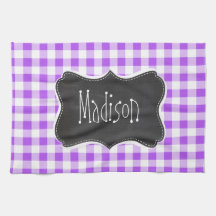 Purple Checkered Gingham; Vintage Chalkboard Towel