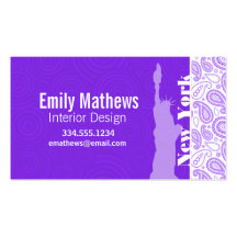 Purple Paisley; NYC, statue of liberty Business Card Template