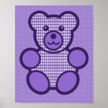 Purple Plaid Teddy Bear Print