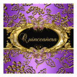 Quinceanera 15. Damast-lila Goldschwarzes Einladung