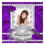 Quinceanera 15. Geburtstags-lila Rosen-Weiß Individuelle Einladung