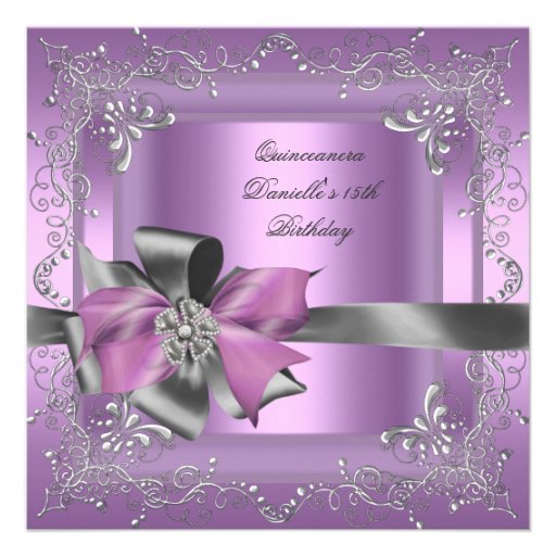 Quinceanera 15. Geburtstags-Party-lila rosa Silber Individuelle Einladungskarten