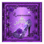 Quinceanera 15 Geburtstags-Party-lila Schwarzes Individuelle Einladung