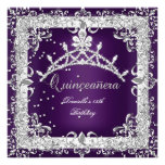 Quinceanera 15. Geburtstags-Party-Silber lila Individuelle Einladungskarte