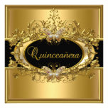 Quinceanera 15. Goldschwarze Mädchen Individuelle Ankündigungskarte