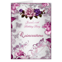 Quinceanera 15. laden weiße rosa lila Rose ein Karte