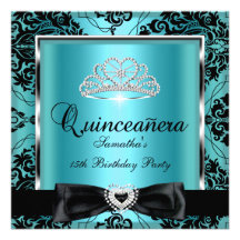 Quinceanera 15. Party-aquamarines Damast-Silber-Sc Ankündigung