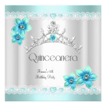 Quinceanera 15. weißer aquamariner blauer silberne ankündigungskarte