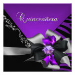 Quinceanera 15 Zebra-lila schwarzes Silber Individuelle Ankündigskarten