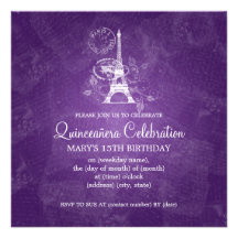 Quinceañera Feier-Party Paris lila Individuelle Einladung