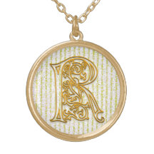 R-Anfangsmonogramm-"Goldpin-Streifen-" Halskette