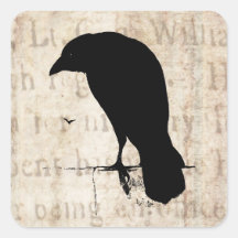 Raben-Silhouette - Vintage Retro Raben u. Krähen Quadratsticker