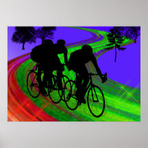 Radfahrentrio auf Band-Straße Poster