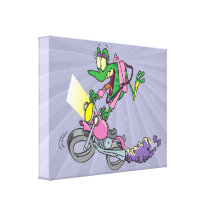 Radfahrerküken Froggyfrosch-Tier-Cartoon Gespannte Galeriedrucke