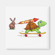Raketenangetriebene Schildkröte und Hasen Kühlschrankmagnete