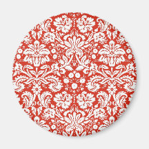 Red damask pattern fridge magnet