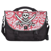 Red Damask Pattern Jolly Roger Laptop Bags