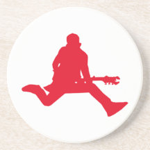 Red Guitar Player Silhouette Beverage Coaster