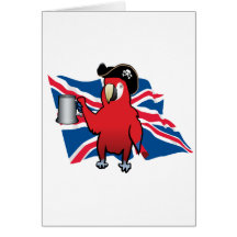 Red Pirate Parrot and a Union Jack Greeting Card