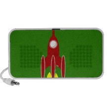 red rocket ship travel speakers