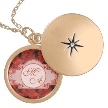 Red roses floral pattern customizable with initial necklaces