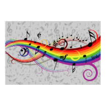 Regenbogen-schwarzes und graues Musiknoten-Plakat poster