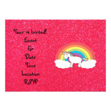 Regenbogen Unicorn-Rosa-Glitter Einladungen