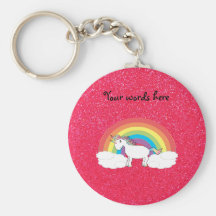 Regenbogen Unicorn-Rosa-Glitter Schlüsselanhänger