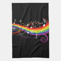 Regenbogen-Weiß-Musiknoten Küchenhandtücher