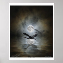 "Reiher-Mond-" Kunst-Druck-Plakat