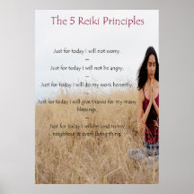Reiki Prinzipien mit meditierender Frau Posterdruck